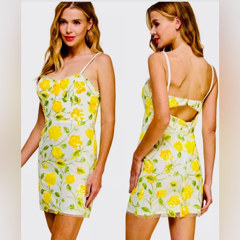 MORGAN & CO. SLIM BLOSSOM SEQUIN MESH CORSET OPEN BACK MINI DRESS JUNIORS 11~NWT